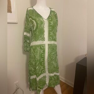 ANTICA Lime Green and White Paisley Women's Dress/Cover Up Size Small